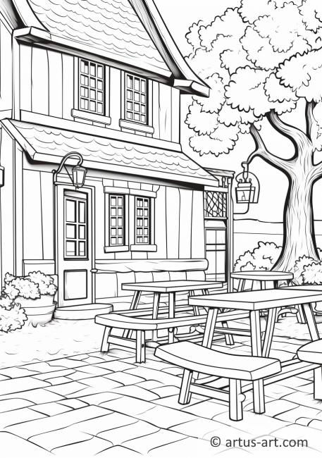 Beer Garden Scene Coloring Page